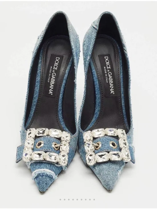 Dolce & Gabbana Denim Pointed Toe Pumps with Jeweled Buckles size 40 worn once - Picture 4 of 9